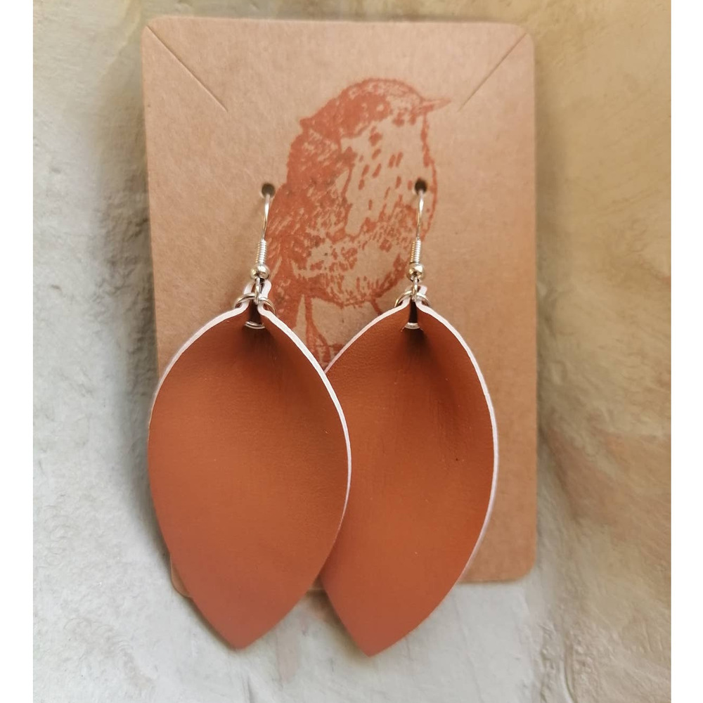 Faux Leather Brown Tan Neutral Simple Dangle Teardrop Earrings